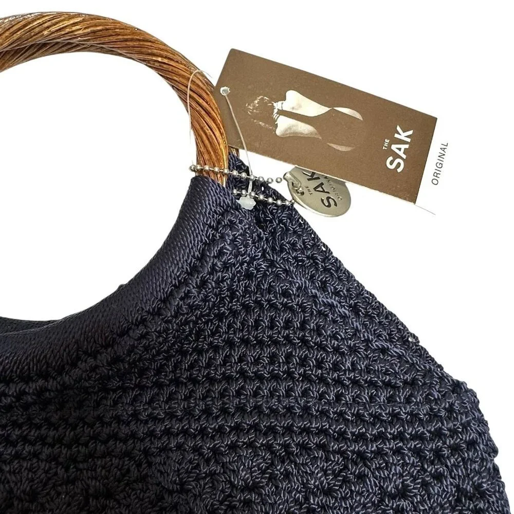 NWT Vintage The Sak Ashbury Heights Navy Blue Crochet Top Handle Bag Handbag